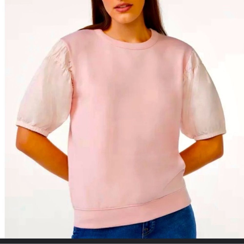 Set of two - FREE ASSEMBLY Crew neck tops with smocked sleeve.